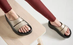 OOfos Women's OOmega OOahh Luxe Sandal - Latte -Fashion Sandals Store MicrosoftTeams image 260